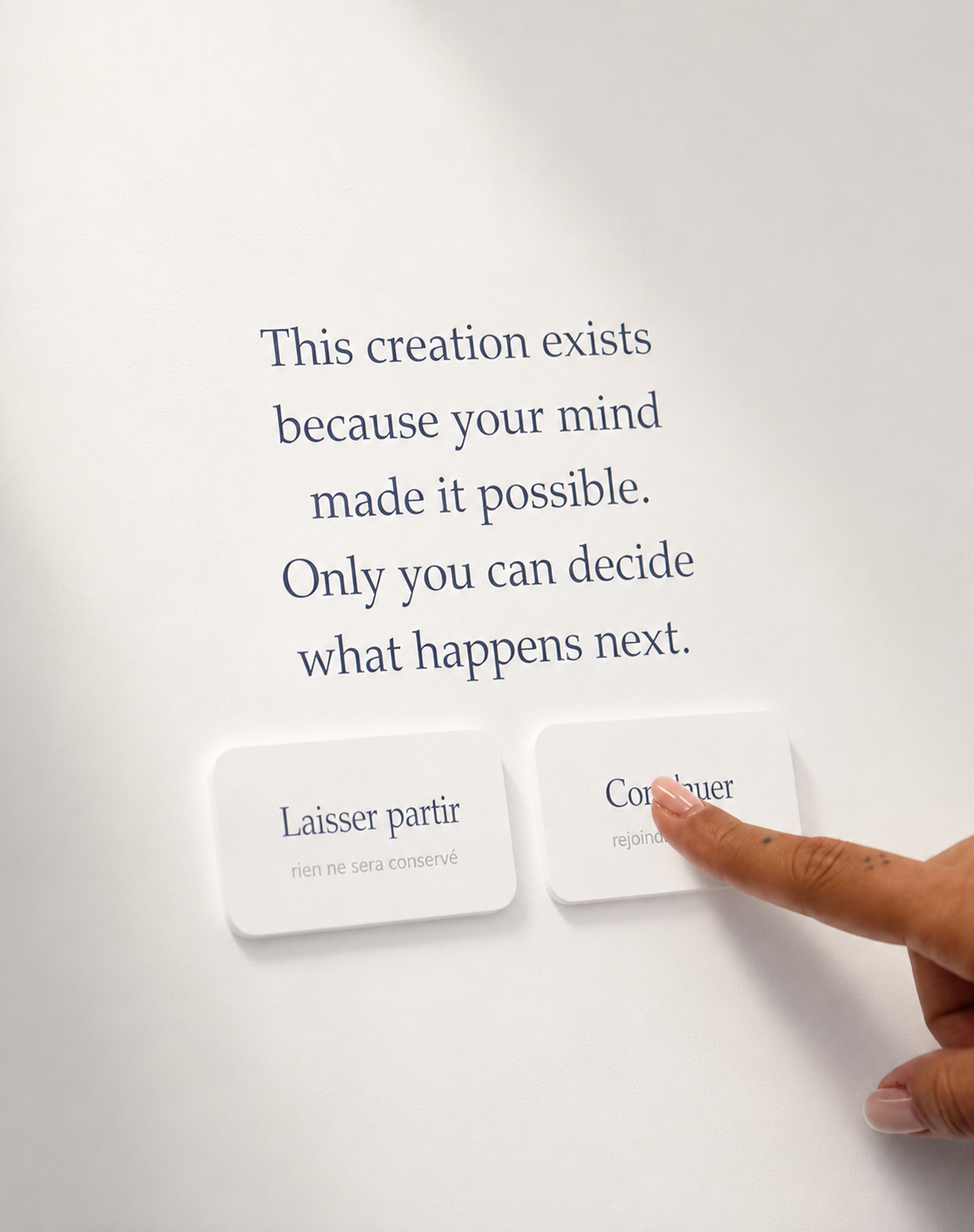 Participant making the consent choice in Dorier’s Humankind experience to contribute or let their generative artwork disappear